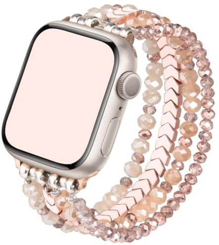 VISOOM Perlenarmband kompatibel mit Apple Watch Armband 38mm/40mm/41mm/42mm(S10/11) Damen,Glitzer Schmuck Armband Mode Pfeile Beaded Kristall für iWatch Series SE3/2/1 9 8 7 6 5 4 3 2 1-Roségold klein