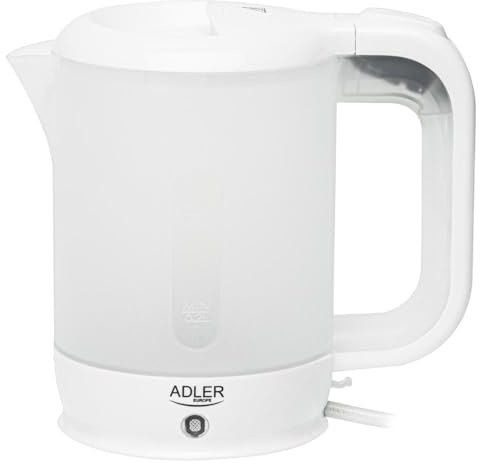 Adler AD 1381 Elektrischer Wasserkocher 0,5L – Kompakter Mini-Wasserkocher in Weiß, 600W, BPA-frei, ideal für Reisen, Camping & Büro, automatische Abschaltung, Kochstopp, Wasserstandsanzeige
