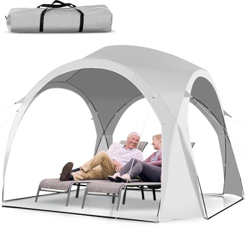 HOMASIS 327 x 327 cm, tragbares Campingzelt für 6-8 Personen, Sonnenschirmzelt mit Tragetasche, 16 Heringe, 8 Windseile, Gartenpavillon, Sonnenschutz, für Garten Picknick