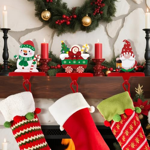DEARMAMY 3pcs Christmas Stocking Holders: Weighted Stocking Hooks - Metal Xmas Hangers for for Fireplace Mantel Tv Stand Shelf - Holiday Party Decorations