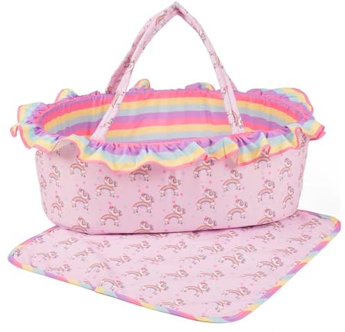 ARTST Baby Doll Bed Set- Portable Bassinet for Dolls up to 53 cm - Handbag for Girl - Includes Blanket, Mattress, Quilt