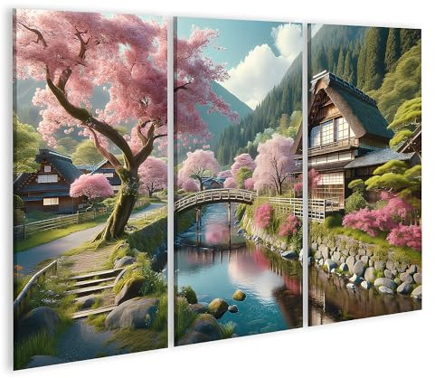 bilderfelix Quadro su tela Curve morbide fotorealistiche dei fiori di ciliegio giapponesi - Tela 130x80 cm - 3 pannelli