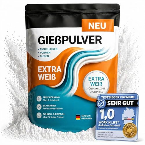 Work'n'Life Gießpulver Extra Weiß 0,7kg, Gips zum Gießen, Blasenfrei | Gießpulver Extra Weiß – Gips zum Gießen für Silikonformen, blasenarm, geruchslos und ideal für DIY-Dekoration.