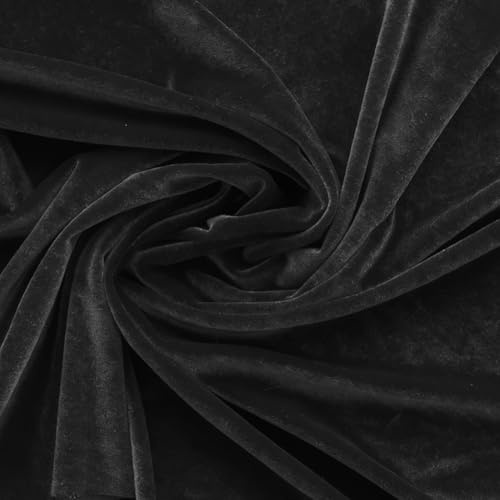 RANJIMA Stretch Samtstoff Schwarz, Pannesamt 2 × 1,55 m | Glänzender samtiger Griff, pflegeleicht, geeignet für Bekleidung, Deko, Vorhänge und Tischdecken