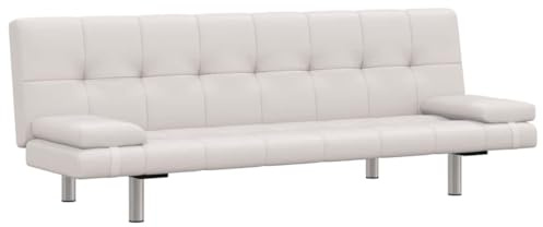 RMIHSJG Schlafsofa mit 2 Kissen Kunstleder Ausziehbar Cremeweiß Verstellbare Rückenlehne Modernes Design Sofa Bett Polsterung Holzrahmen