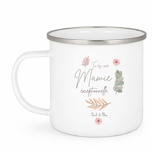 Générique Mug Mamie exceptionnelle personnalisé – Mug émaillé 275 ml – Cadeau Fête des Mamies – Tasse mamie avec prénoms des petits-enfants