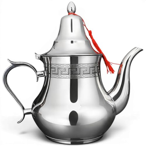 Chef Elements Moroccan Stainless Steel Teapot 1.2L Capacity Oriental Style Shiny Silver Finish