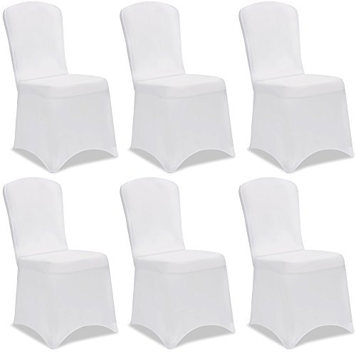 DETEX® Stuhlhussen 6er Set Weiß Hochzeit Stretch Dehnbar 30°C Waschbar Stuhlbezug Hussen für Stühle Bezug Überzug Cover Deko Hochlehner ohne Armlehne