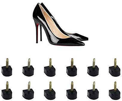 6 Paar Schwarz U Förmigen Heel Tip Taps Ferse Kappe Ersatz Schuhreparatur Stiletto Dowel Ferse Reparatur Abdeckung für Frauen Dame Mädchen (9mm x 9mm, Thin Pins-2.4mm)