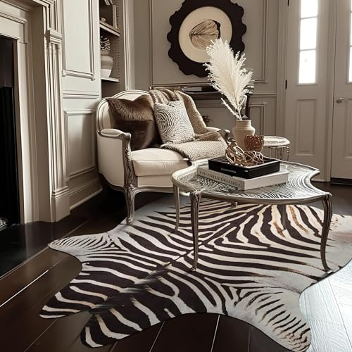 JINCHAN Tappeto con stampa zebrata, in finta pelle bovina, design animale, in finta pelle scamosciata, tappeto safari per interni, per camera da letto e soggiorno, 13 x 17 cm, design safari