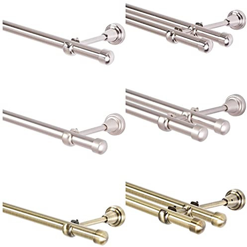 MDEKOR - Asta per tende da 19 mm, a due vie, in acciaio INOX cromato opaco, oro anticato, 120-600 cm, tappo finale (acciaio inossidabile, 1 binario, 120 cm)