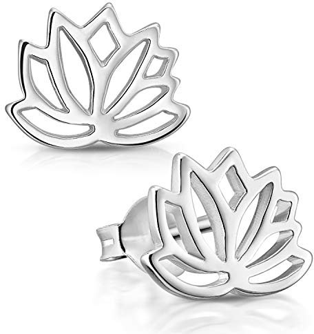 MATERIA Lotusblüte Ohrstecker Silber 925 - Lotusblume Ohrringe flach Lotus Schmuck Damen Teenager SO-208-Silber
