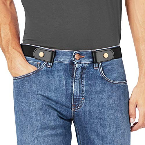 Herren Schnallenloser Gürtel Elastischer Gürtel Ohne Schnalle 3,5cm Breite, Herren Schnallenfreier Unsichtbarer Gürtel für Jeans Hosen, Schwarz, L 80cm(Für Hosengröße 100cm-150cm)