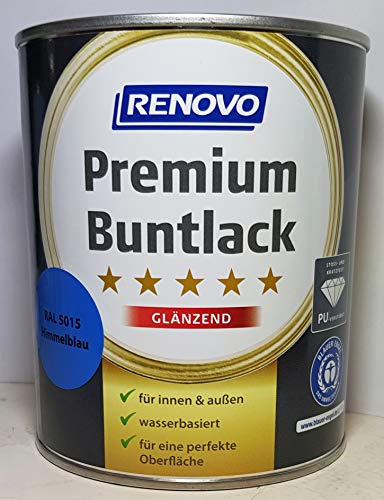 750 ml RENOVO Premium Buntlack glaenzend, 5015 himmelblau