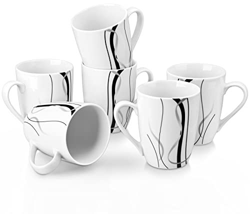 VEWEET 'Fiona' 6-Piece Mug Sets 330ml Porcelain Patterned Coffee Tea Mugs, Height 10.3cm Mugs for Cappuccino, Coffee, Tea, Cocoa, Mulled Drinks, Cap, Cereal, Oatmeal or Protein Shakes