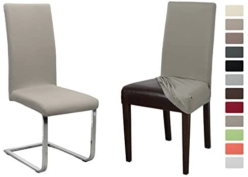 BEAUTEX 2er Set Jersey Stuhlhusse (Farbe wählbar), elastische Uni Stretch-Husse aus Baumwolle Bi-Elastisch (Stein)