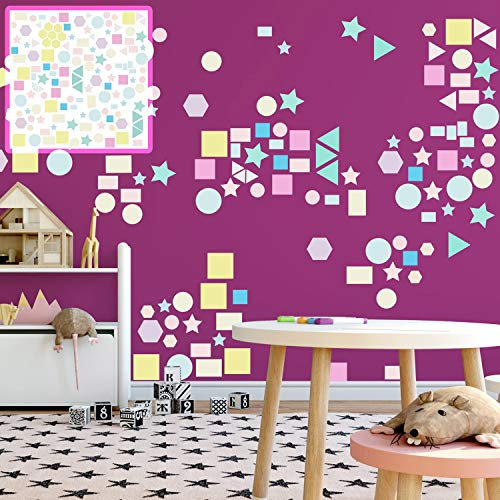 XXL Wandtattoo Set verschiedene Motive| Kinderzimmer Aufkleber bunt Wanddeko 126 x 60 CM Formen pastell Dreieck Kreis