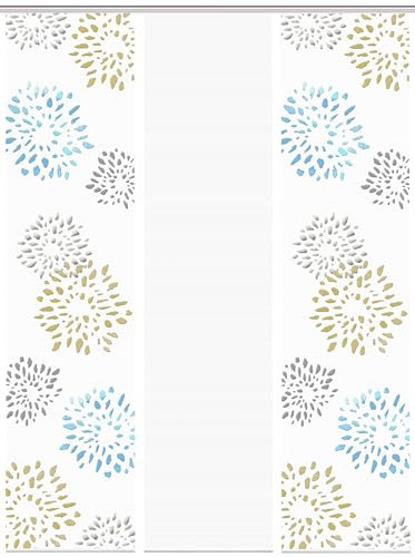 HOME WOHNIDEEN 88191 | 3er-Set Schiebegardine 'SOVITA', Digitaldruck auf Bambus-Optik, mit abstraktem Motiv, 260x60cm, Farbe: Stein, Kupfer, Gold, Farbe:Gold
