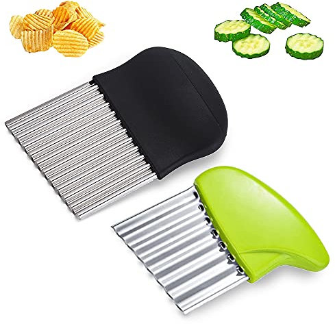 Mr.baby 2 Stück Pommes Wellenmesser,Wellenschneider aus Edelstahl Kartoffelschneider,Küchengerät Schneidewerkzeug für Kartoffeln und Zwiebeln (Schwarz und Grün)