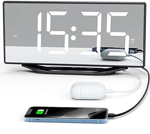 Lauter Wecker für Schwere Schläfer, Doppelwecker Digital 8.7'' LED Spiegelwecker für Kinder, Jugendliche, Wecker Ohne Ticken mit 7 Lautstärke und Dimmer, Batterie-Backup, Schlummer, 12/24H-DST