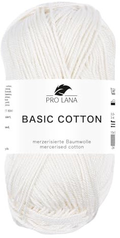 Pro Lana BASIC COTTON Baumwollgarn 50 g ideal für Kleidung, Spielzeug, Accessoires 125 m, Farbe:205 - soft creme