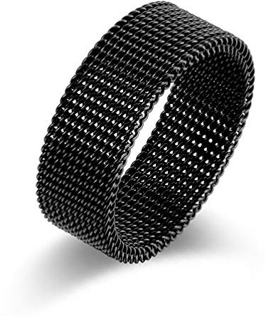 Banemi Mode Ringe Männer, Freundschaft Ringe Edelstahl Mesh Riemenmuster Schwarz Freund Valentinstag Geschenke Größe 62 (19.7)