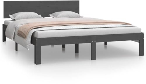 vidaXL Massivholzbett Bettgestell Bett Holzbett Doppelbett Bettrahmen Lattenrost Schlafzimmerbett Schlafzimmermöbel Grau Kiefer 140x200cm