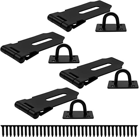 Bwintech 4 Stück Vorhängeschloss Hasp Latch Locks 3 Zoll (75mm) 304 Edelstahl Türschloss Hasp Latch Hasp für Tür Schuppen Tor Schrank mit Schraube Schwarz