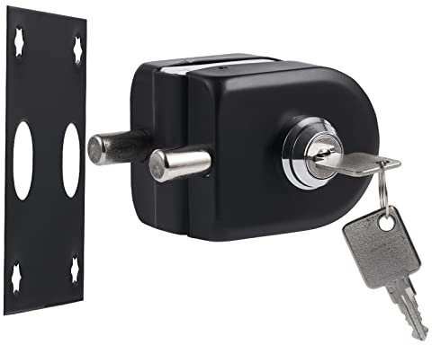 Serratura per porta in vetro senza fori, nero opaco, con chiave e pomello, 304 acciaio inox, per vetro temperato 10-12 mm, alta sicurezza, installazione facile, design moderno antiscasso.