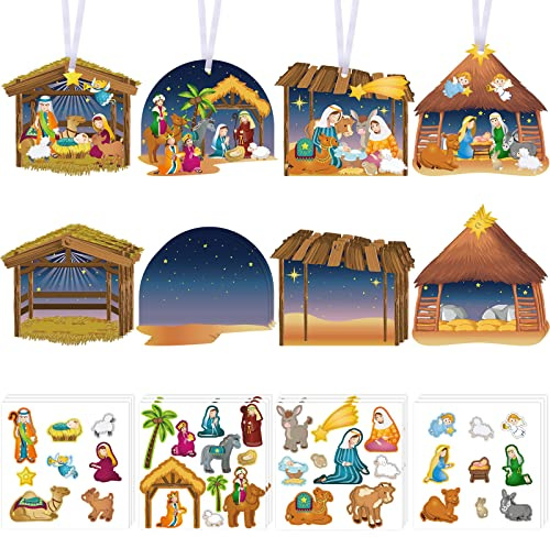 24 Pcs Christmas Stickers Make a Nativity Scene Sticker with Ropes Nativity Stickers Craft Xmas DIY Crafts for Nativity Scene Party Supplies Religious Theme Party Game Education Activity Gift