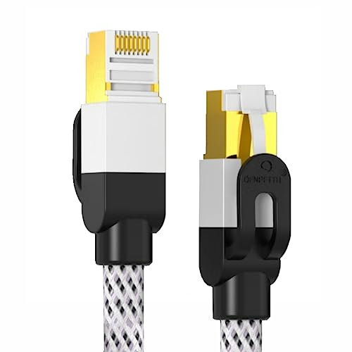 OFNPFTTH Ethernet Cable CAT7 15M high speed twisted nylon LAN patch cable, RJ45 10Gbps 600MHz shielded flat cable, for modems/routers.
