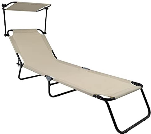 VCM Sonnenliege klappbar | Maße ca. L. 185 x H. 24 x B. 55 cm | Gartenliege faltbar | leicht und kompakt | Liegestuhl mit verstellbarem Sonnendach