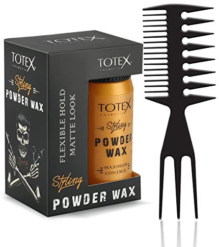 Totex POWDER WAX 20gr Mattifying Volume Hair Styling mattierendes | Volumen Pulverwachs | Haarstyling Powderwachs + Haar- und Bart-Stylingkamm | Schwarz | Griff | No2