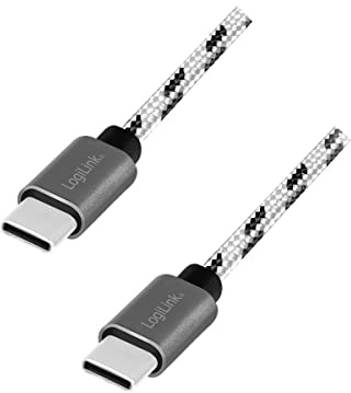 Logilink CU0200 - USB 2.0 Anschlusskabel Typ-C zu Typ-C, im Set (0,5m, 1m, 2m) mit Nylongeflecht, ideal zum Synchronisieren und Laden