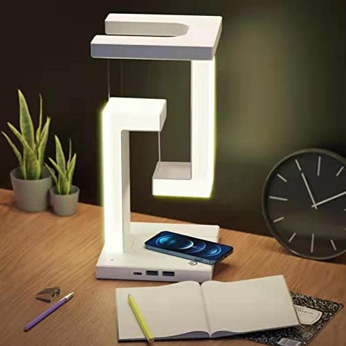 Magnetische Schwebende Lampe, Einzigartiges Modernes Schwebendes Lampen-LED-Nachtlicht mit Kabellosem Telefon-Ladegerät, 3 Beleuchtungseinstellungen Schreibtisch-Tischlampe Home