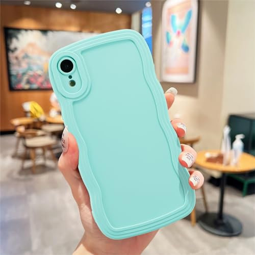 UEEBAI Handyhülle für iPhone XR, Niedliche Lockige Wellen Rahmenform Silikon Handyhülle Ultra Dünne Stoßfeste Schutzhülle Slim Fit Weiche TPU Bumper Cover für Frauen Mädchen, Minz Grün