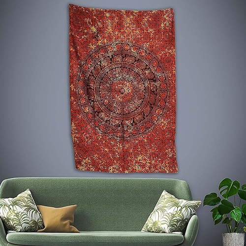 Wandteppich für Schlafzimmer – 76 x 102 cm, Mandala-Elefant, Wandbehang, Wandteppiche, orangefarbene indische Baumwolle, Strandüberwurf, Boho-Bohemian-Decke für Zuhause, Wohnzimmer, Dekoration