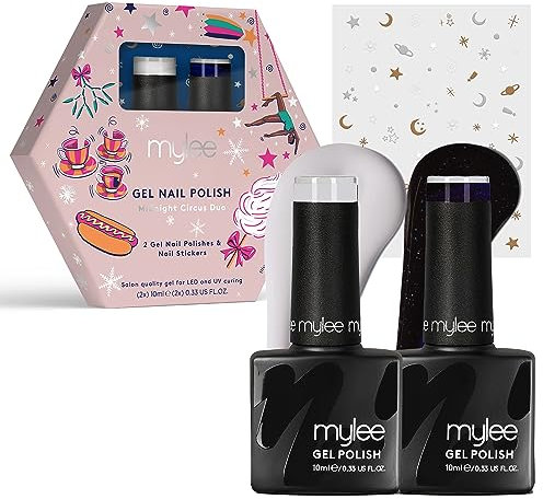 Mylee Set de Vernis à Ongles Gel Semi-Permanent 2x10ml [Midnight Circus] - UV/LED Nail Art Manucure et Pédicure, Usage Professionnel et Domestique [Noël 2023] - Durable et Facile à Appliquer