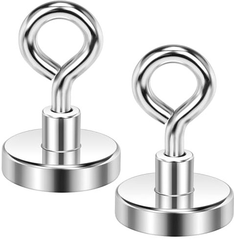 Wukong 32mm Oeillets Aimants Puissants, 35KG(77LB) Crochets Magnétiques Porte Manteau Aimanté, 2 Pièces Aimant Néodyme Magnet Frigo, Crochet Faux Plafond pour Le Camping, L'EntrepôT Et La Cuisine