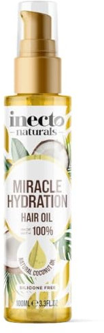 INECTO Naturals Miracle Hydration Huile capillaire 100 ml, sans silicone, formule végétalienne, légère pour des cheveux brillants, plus forts et revitalisés