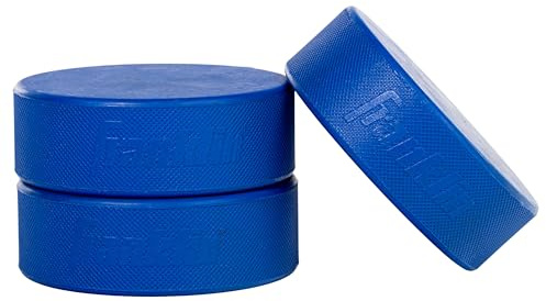 Franklin Sports Ice Hockey Pucks - Blue Rubber Pucks for Ice Hockey - Official Size + Weight - Perfect for Rinks + Synthetic Pads - 3 Puck Bulk Set - Blue