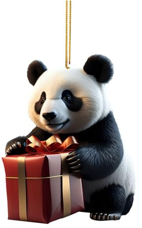 Christbaumschmuck, 2D-Weihnachtsanhänger mit rotem Panda, Weihnachtsbaumdekoration, roter Panda-Anhänger, Acryl, Flache Dekoration, Heimdekoration,1 Stück Hängeschublade Metall (T1-F, One Size)