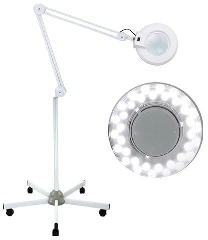 InSyoForeverEC Kosmetische Lupenlampe LED mit Standfuß 8x Dioptrien Lupenleuchte Kaltlicht Verstellbarer Kosmetik Lupe Arbeitsleuchte Standlupe Kosmetikstudio auf Stativ Salon Lampe