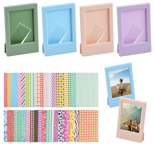 4 Mini Instant Photo Frames with 40 Sheets Photo Album Border Stickers, Colorful Photo Frame for 3-inch Photos, Instant Camera Photo Accessories Compatible with Instax Mini Series