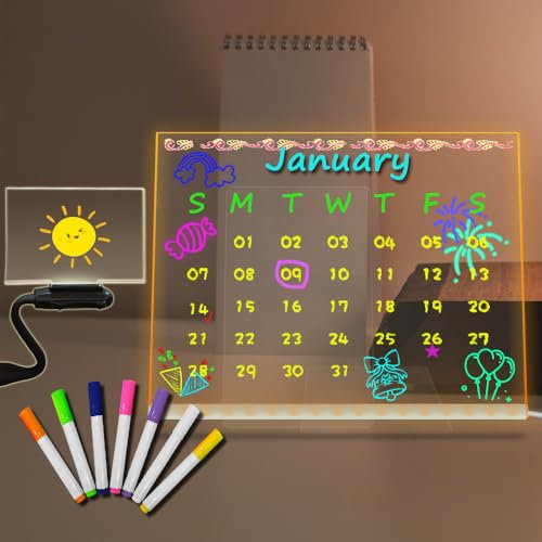Acryl-LED-Nachtlicht, Schreibtafel mit 7 Farben, Stift, 40 × 30 cm, trocken abwischbar, kreativ, USB-beleuchtet, warmweiß, dimmbar, Schreibtisch-Tischlampe, Wortblock, Memo für Büro, Café, Schule