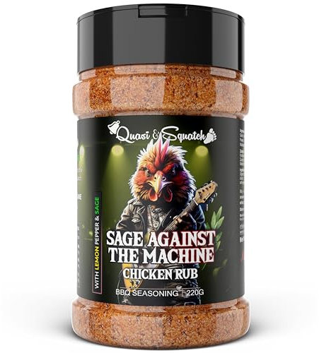 BBQ Rub for Chicken by Quasi & Squatch - Sage Against The Machine - Smokey Lemon Pepper & Sage Smoked Chicken & Wings Rub Seasoning | Dry Spice for Professional Grill | Large 220g