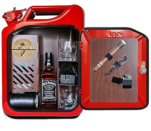 KEhtu Jerry Can Mini Bar, Oil Barrel Champagne Mini Bar, Creative Oil Barrel Shape Wine Storage Box, Mobile Whiskey Bar Cabinet, Portable Mini Can Storage Box, Bar Set, for Wine Lovers