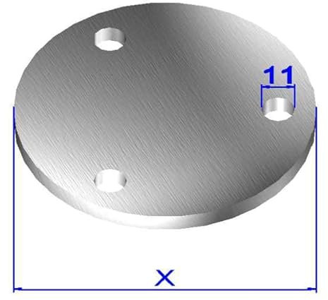 Edelstahl V2A Ronde mit oder ohne Mittelloch Runde Edelstahlplatte Endkappe Flansch Ankerplatte Rohrabschluss Platte Blech Rund Geländer VA A2 AISI304 AISI 304 (Ø120x6mm, 3x11mm, ohne Mittelloch)