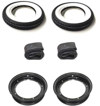 Komplettradsatz Weißwandreifen 3.50-10 passend für Vespa PK PX Sprint XL Rally T5 LML Star – Felgen Schwarz, Schläuche, Radsatz Set