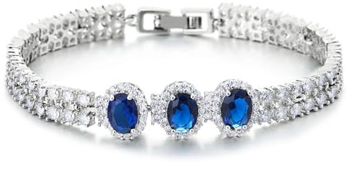 COOLSTEELANDBEYOND Glamouröses Hochzeits-Armband Mit Blauem Saphir Zirkonia, Geburtsstein, Gliederkette für Partys